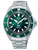 Orologio da uomo con quadrante verde e cinturino in acciaio argentato, lunetta girevole