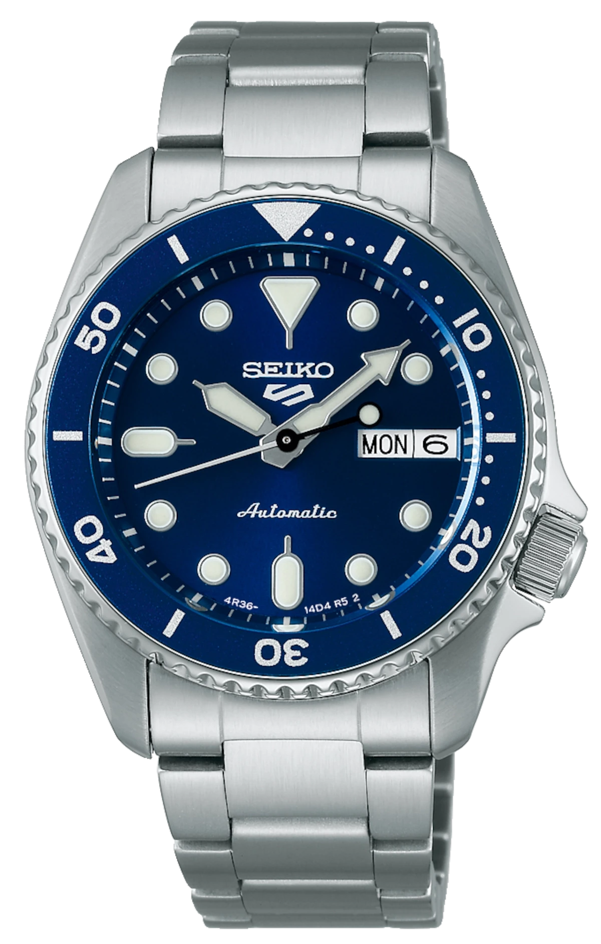 Orologio da uomo con quadrante blu, datario e cinturino in metallo, automatico