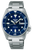 Orologio da uomo con quadrante blu, datario e cinturino in metallo, automatico