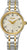Orologio da donna con cinturino in metallo bicolore, ghiera color oro e quadrante argentato fantasia
