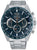 Silberne Herrenuhr mit blauem Zifferblatt, Chronographen-Details und Metallarmband