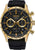 Orologio cronografo con quadrante nero, cassa color oro e cinturino in silicone nero