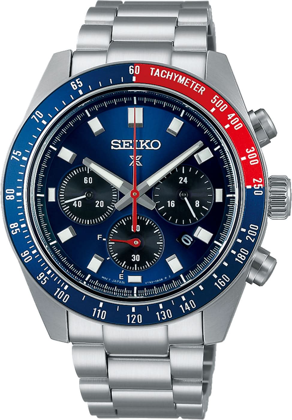 Orologio da uomo con quadrante blu, cronografo e lunetta tachimetrica, bracciale in acciaio inossidabile