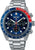 Orologio da uomo con quadrante blu, cronografo e lunetta tachimetrica, bracciale in acciaio inossidabile