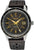 Seiko Herrenuhr mit dunklem Zifferblatt, goldenen Markierungen, Lederband, Datumsanzeige