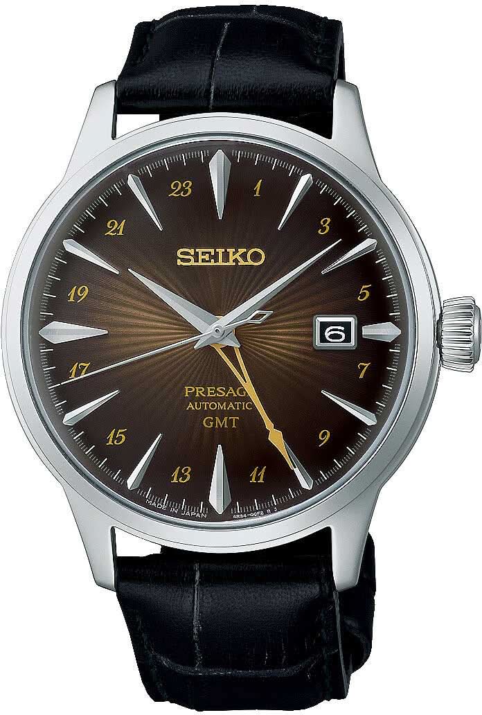 Orologio da uomo con cinturino in pelle nera e quadrante marrone, lunetta argentata