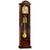 Orologio a pendolo in cassa di legno scuro con meccanismo, pendolo dorato e pesi