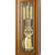 Orologio a pendolo in noce con vista ravvicinata della porta in vetro, pendolo e catene decorative dorate