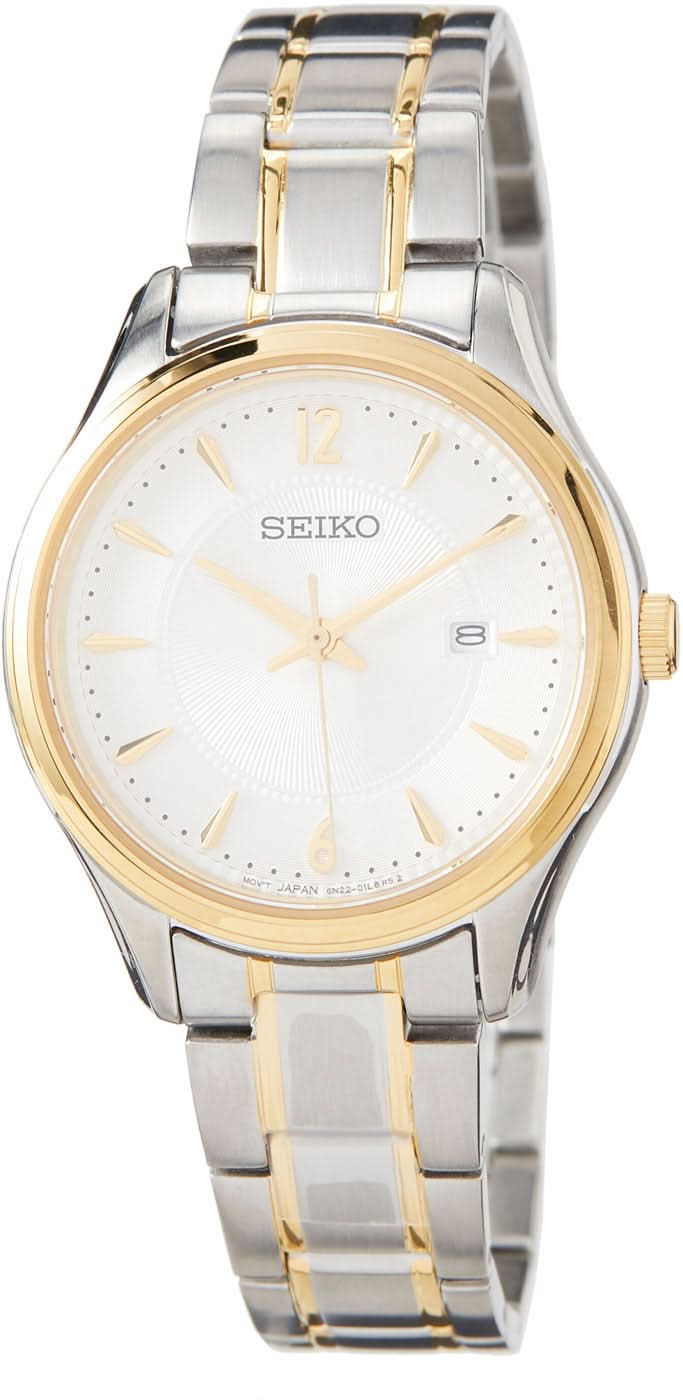 Orologio da donna Seiko con bracciale in acciaio inossidabile argento-oro e quadrante bianco