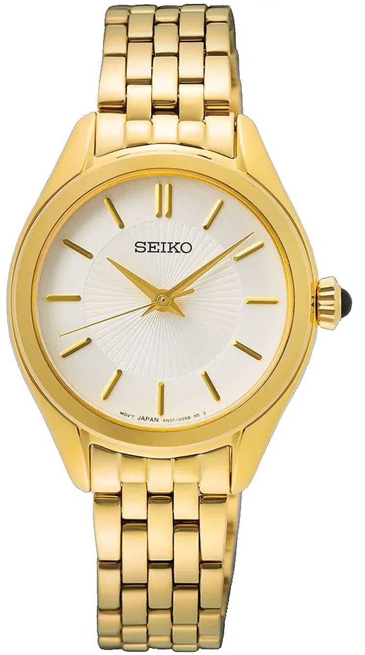 "Seiko Orologio da donna Conceptual SUR538P1 • Preziosa corona a cabochon • Design dorato"