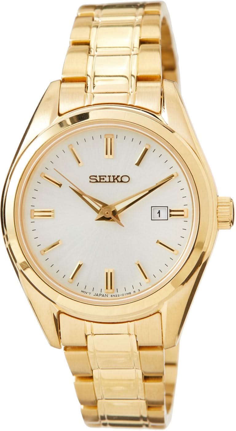 Orologio da donna con bracciale in acciaio inossidabile color oro, quadrante bianco e vetro zaffiro