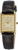 Orologio da donna Seiko con cinturino in pelle nera, cassa color oro e quadrante rettangolare.