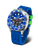 Orologio da uomo Vostok Europe con cinturino in silicone blu, quadrante blu e lunetta color argento.