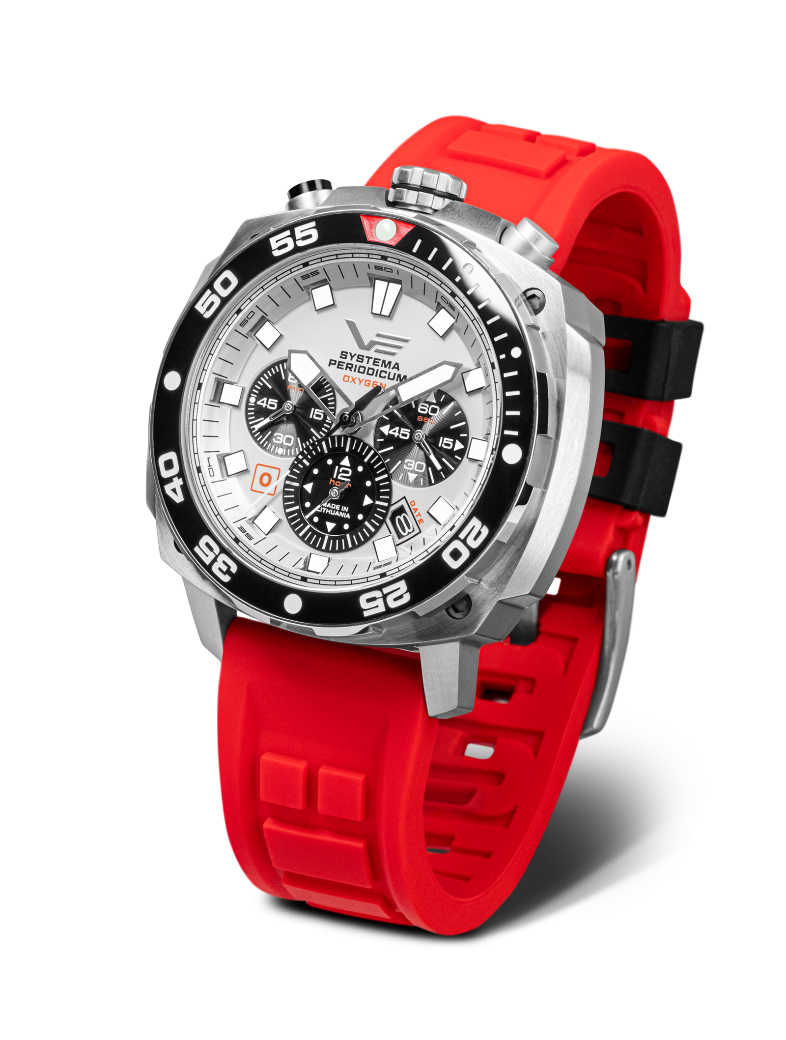 Orologio da uomo Vostok Europe: design Bullhead, cinturino in silicone rosso, cassa color argento