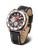 Orologio da uomo Vostok Europe con cinturino in pelle marrone, cassa rotonda, quadrante rosso