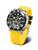 Orologio da uomo con quadrante nero e cinturino in silicone giallo, design cronografo