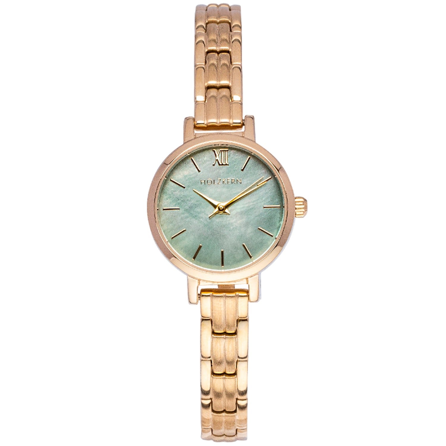 Holzkern Themis Damen Armbanduhr • Miyota Quarzwerk • Echtes grünes Perlmutt-Zifferblatt