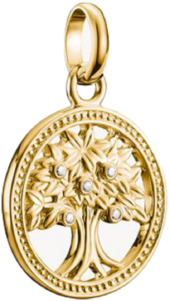 Ciondolo Charm Thomas Sabo, Albero in un anello con pietre preziose bianche, in argento, placcato oro