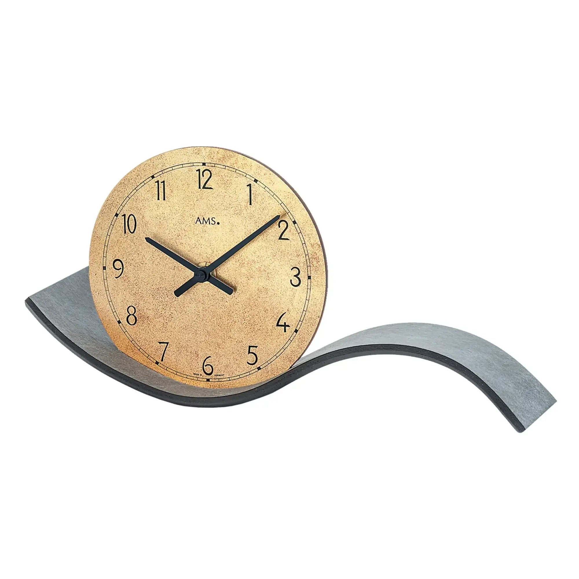 Orologio da tavolo AMS con quadrante beige con numeri e base grigia