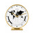 Orologio da tavolo con cornice in ottone, quadrante bianco e quadrante analogico con mappa del mondo, lancette dorate