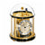 Orologio da tavolo con cupola in vetro, struttura color oro, base nera; numeri romani sul quadrante