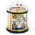 Orologio da tavolo meccanico con cupola di vetro, struttura dorata e base blu