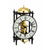 Orologio da tavolo meccanico con movimento a scheletro a vista, quadrante rotondo, movimento color oro