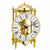 Orologio da tavolo con cassa in metallo dorato, cupola semicircolare in vetro e quadrante romano