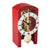 Orologio da tavolo con cassa in legno rossa, vista frontale con movimento meccanico e pendolo