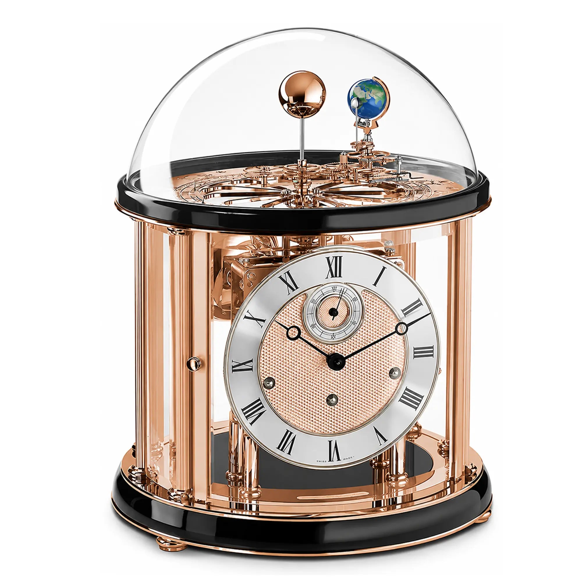 Orologio da tavolo Hermle 35x29x29 cm Legno, Vetro, Ottone • Indicatore astrologico Tellurio • Meccanismo di rintocco Westminster