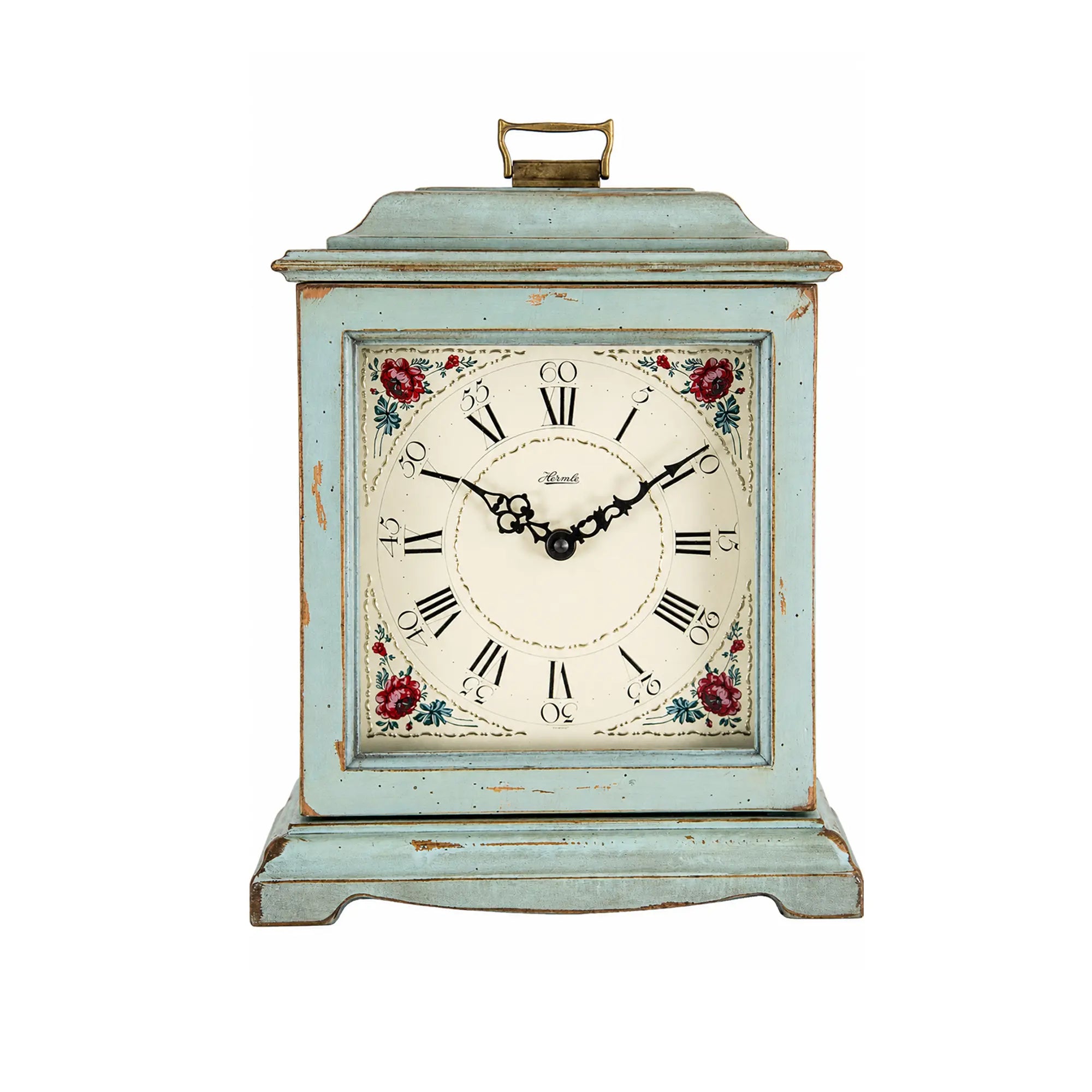 Orologio da tavolo vintage in legno, turchese, con quadrante romano