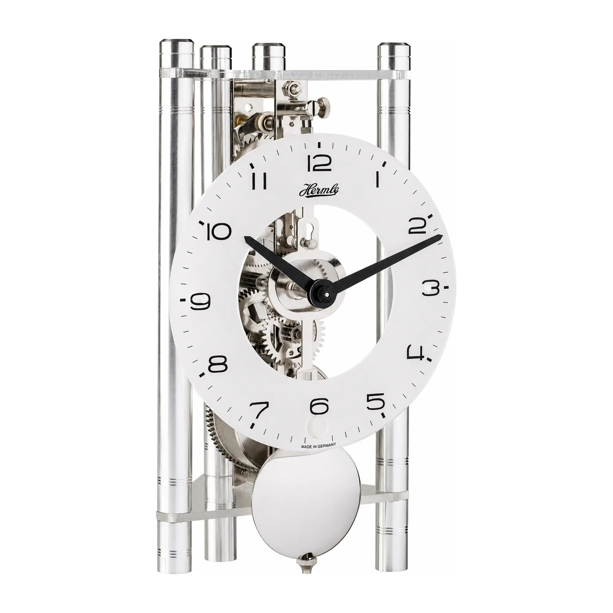 Orologio da tavolo Hermle 19,5x11x9 cm Alluminio • Movimento scheletrico meccanico • Design purista