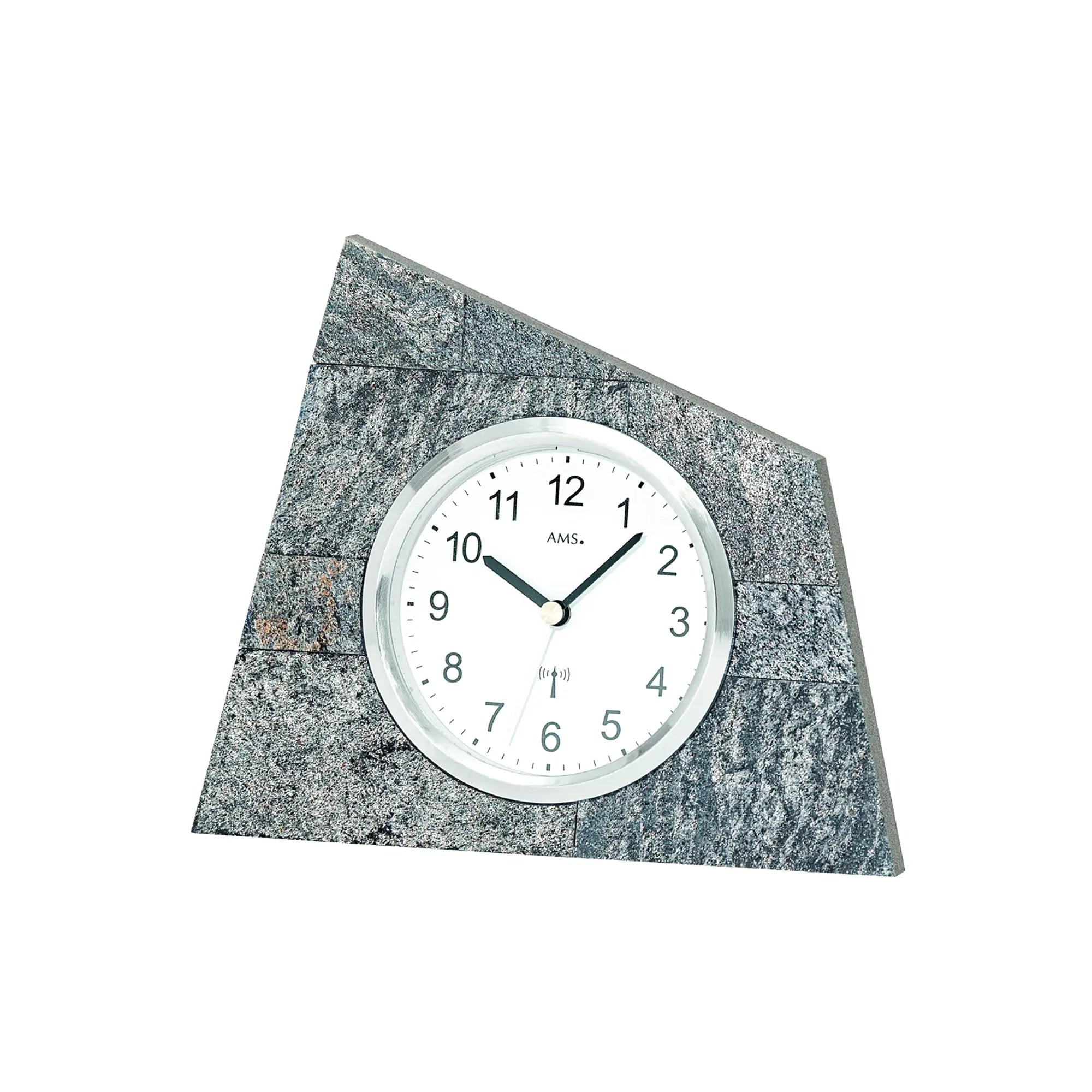 Orologio da tavolo AMS F5176 in pietra naturale • Radiocontrollato • Cassa in legno con inserto in pietra