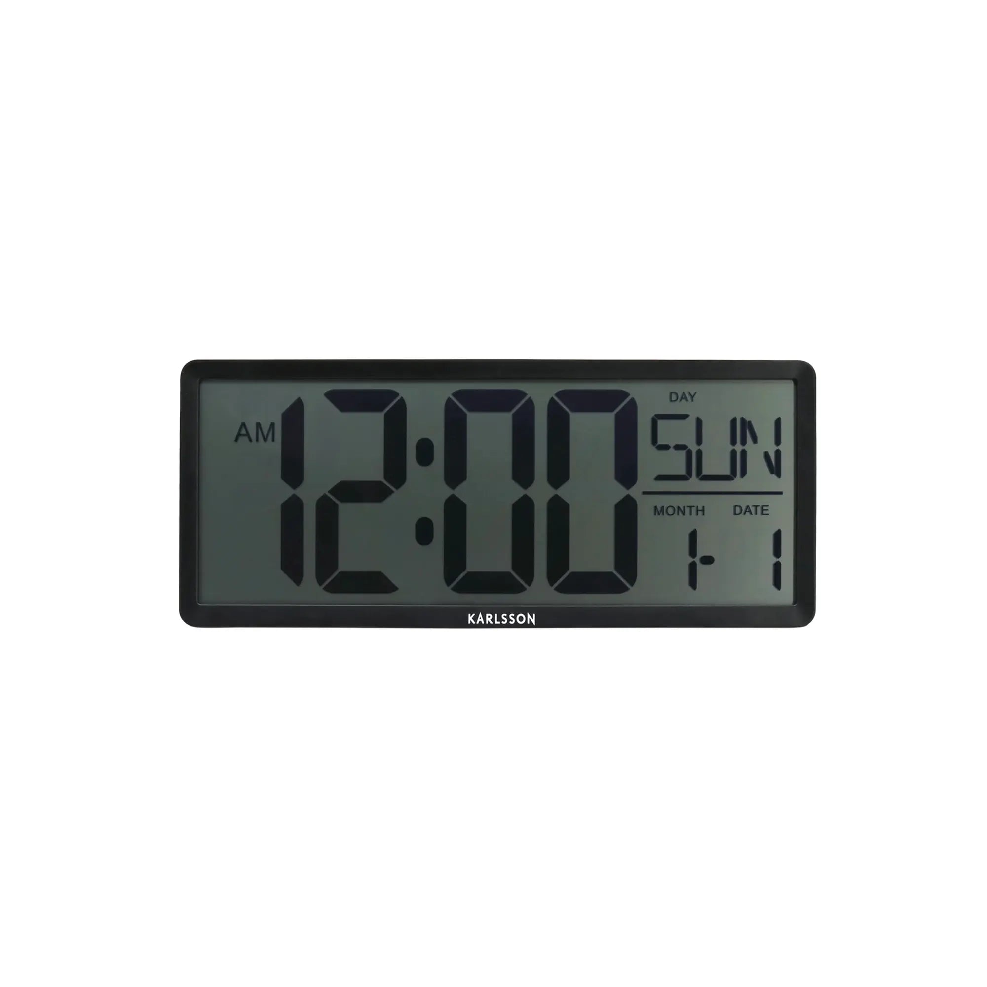 Karlsson Retro-LCD-Wanduhr, schwarze rechteckige LCD-Anzeige mit Uhrzeit und Datum