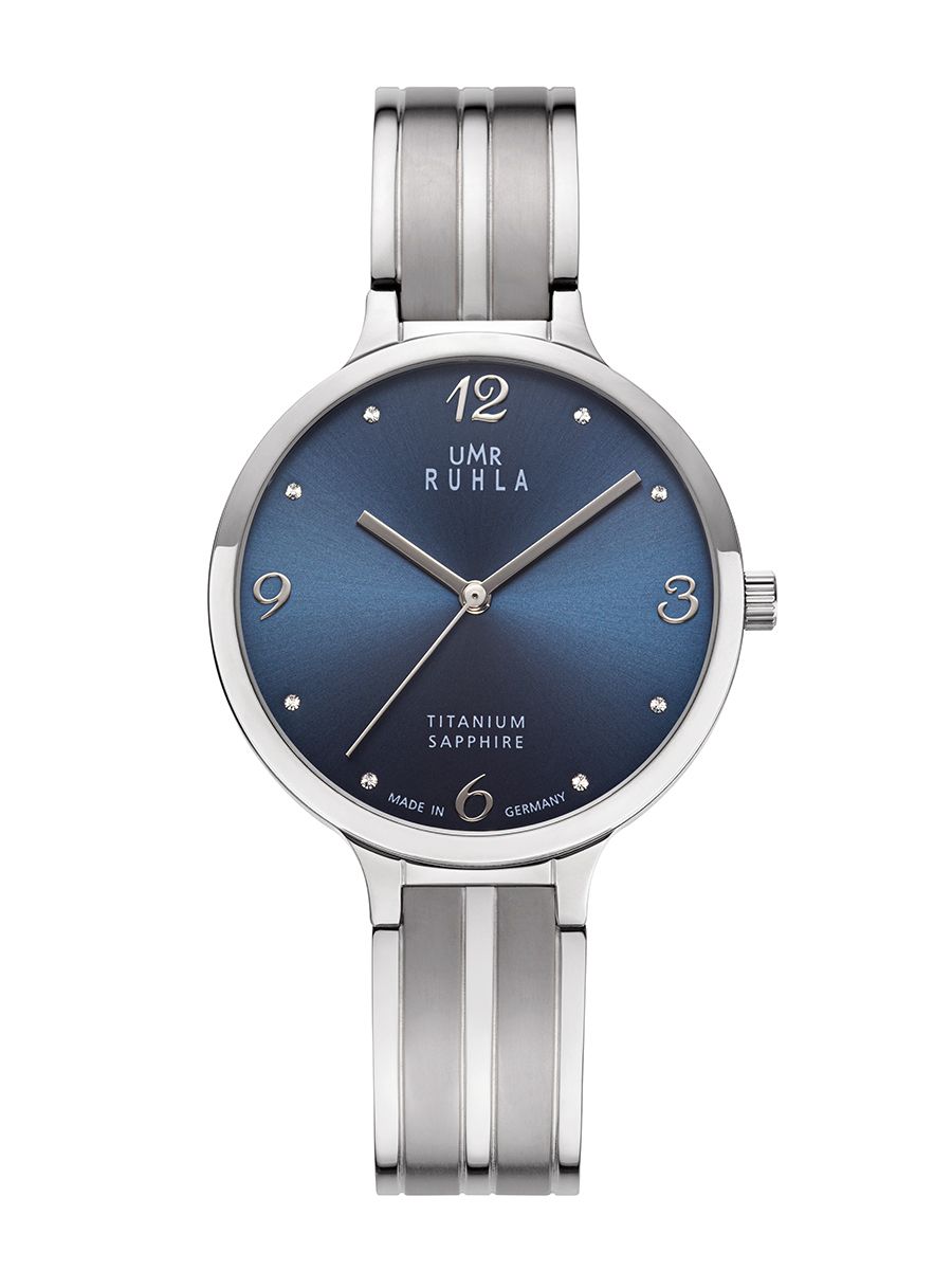 UMR Ruhla RUHLA-Style RS41304 Damen Armbanduhr Dunkelblau • Titangehäuse satiniert/poliert • Saphirglas mit Swarovski Steinchen