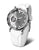 Orologio da donna con cinturino in pelle bianca, quadrante argentato e cassa rotonda in acciaio