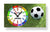 Orologio da parete a tema calcistico, numeri colorati e pallone centrale