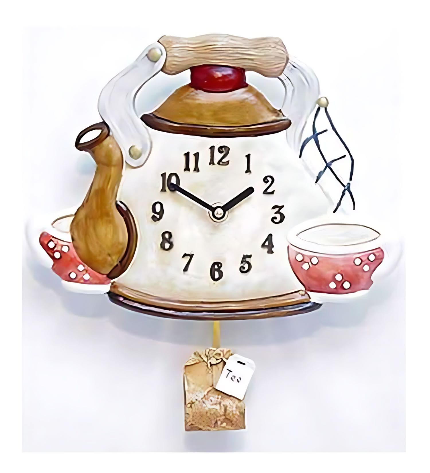 Orologio da parete in ceramica, quadrante bianco rotondo con numeri arabi, lancette nere e decorazione