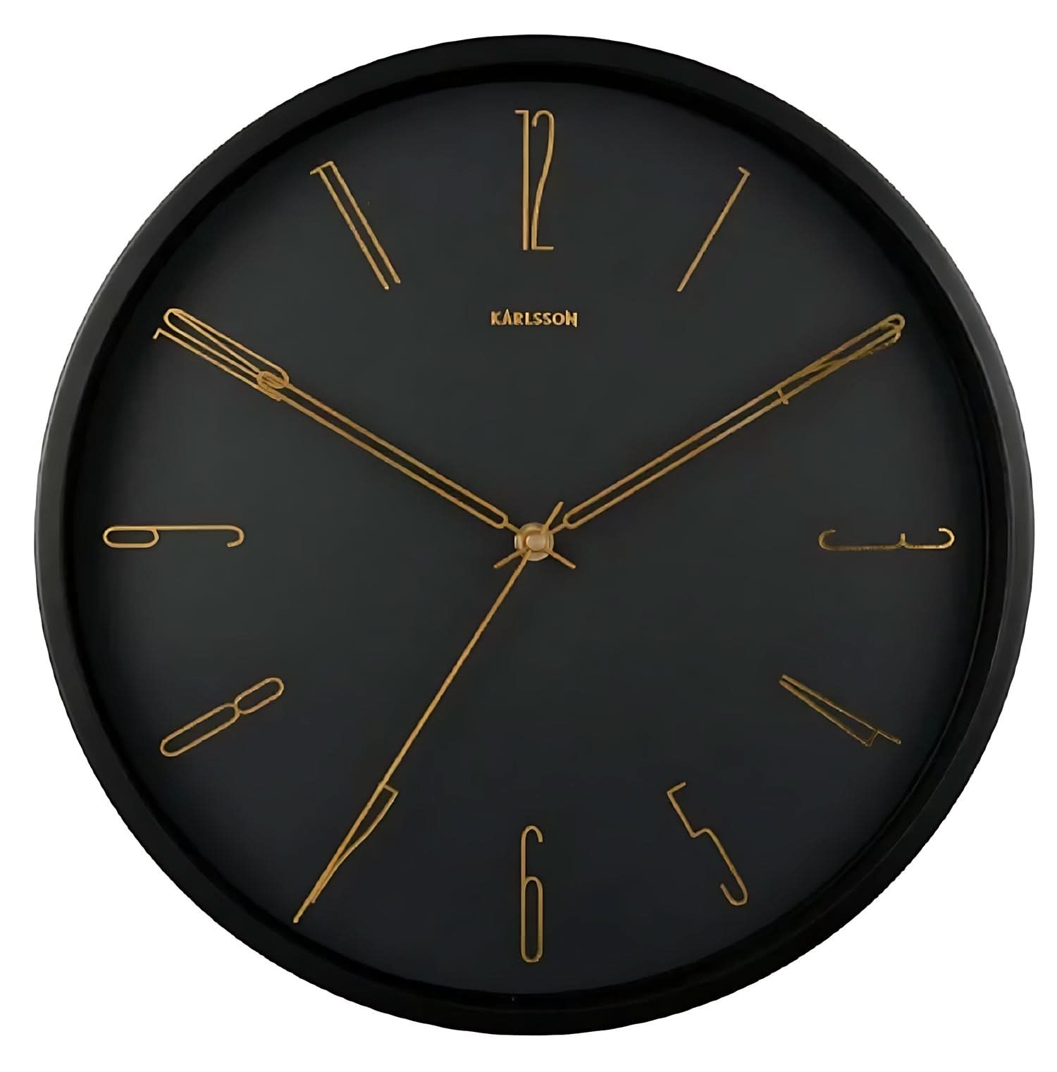 Orologio da parete Karlsson con quadrante nero e indici dorati, Ø35 cm