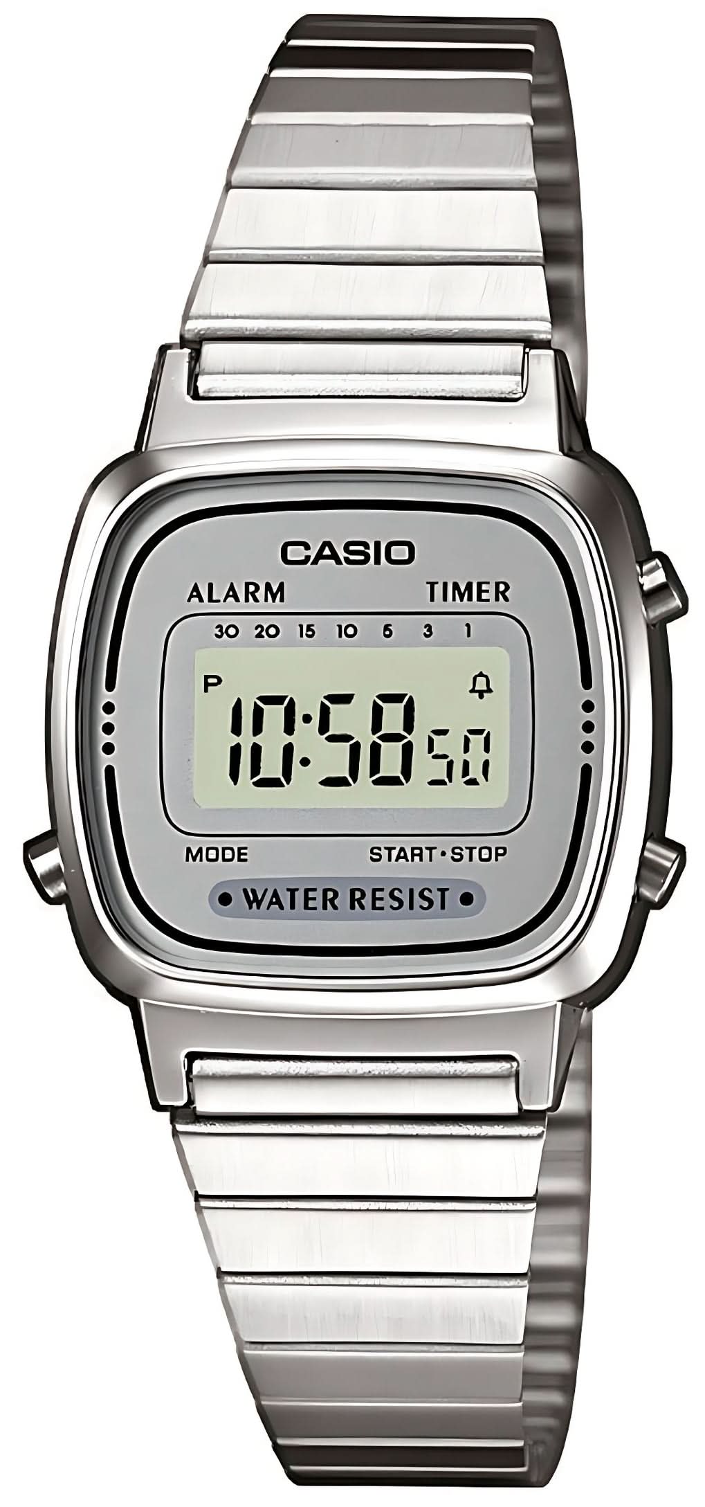 Orologio da donna Casio con bracciale in metallo argentato e display LCD rettangolare