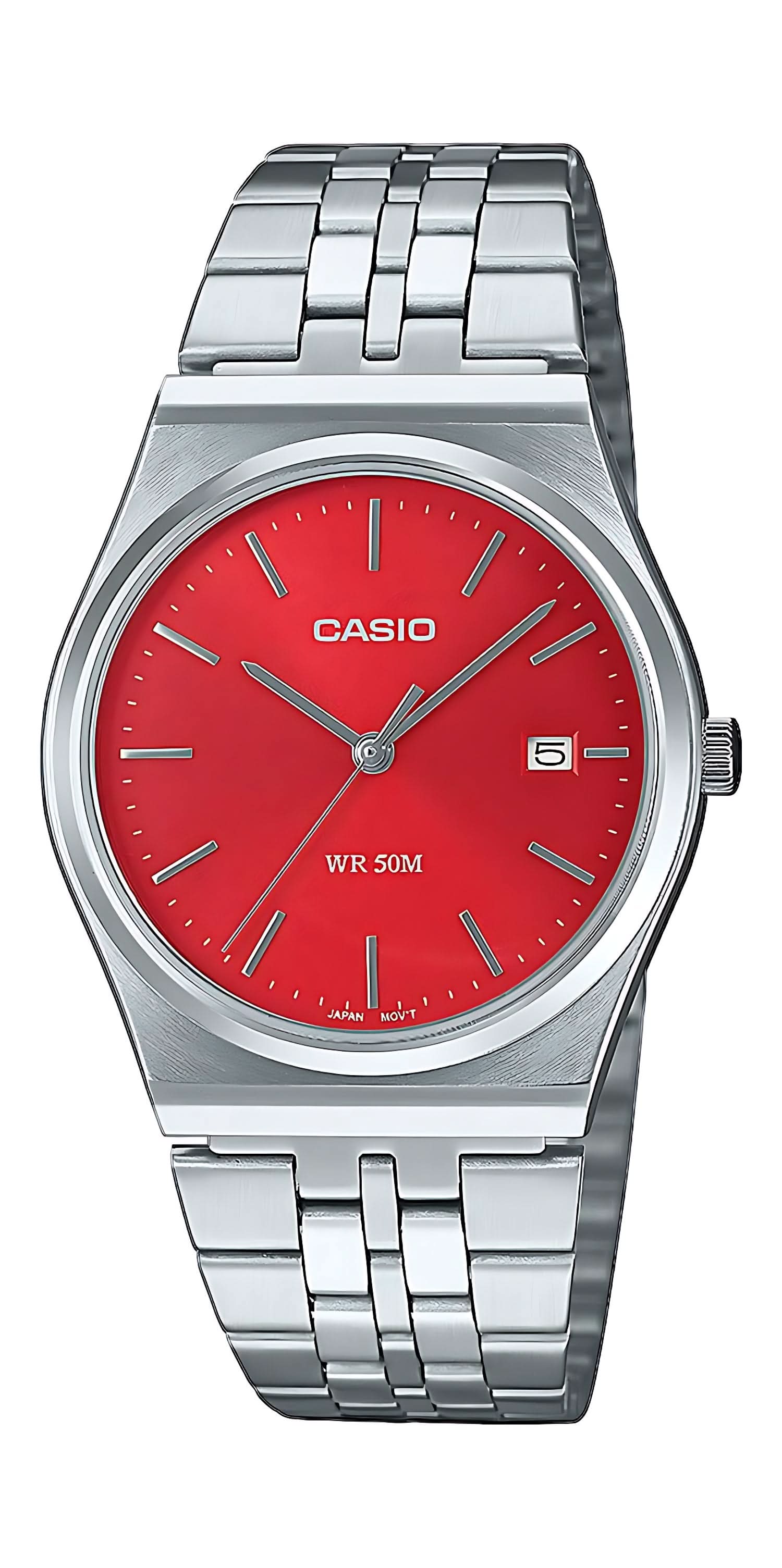 Orologio Casio Timeless Collection MTP-B145D-4A2VEF • Quadrante rosso Sunray • Design in acciaio inossidabile