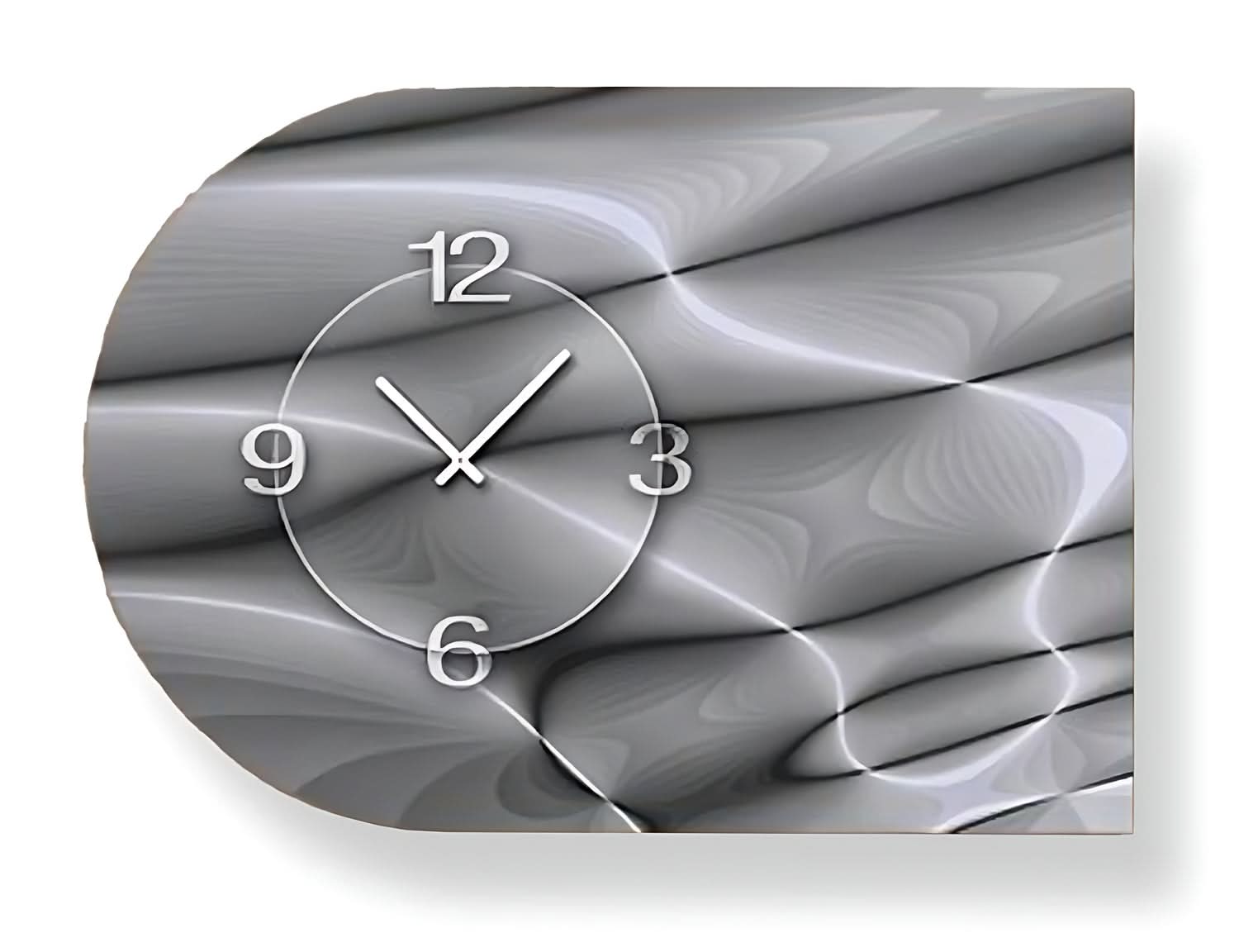 Orologio da parete rotondo con quadrante grigio, numeri arabi e lancette argentate