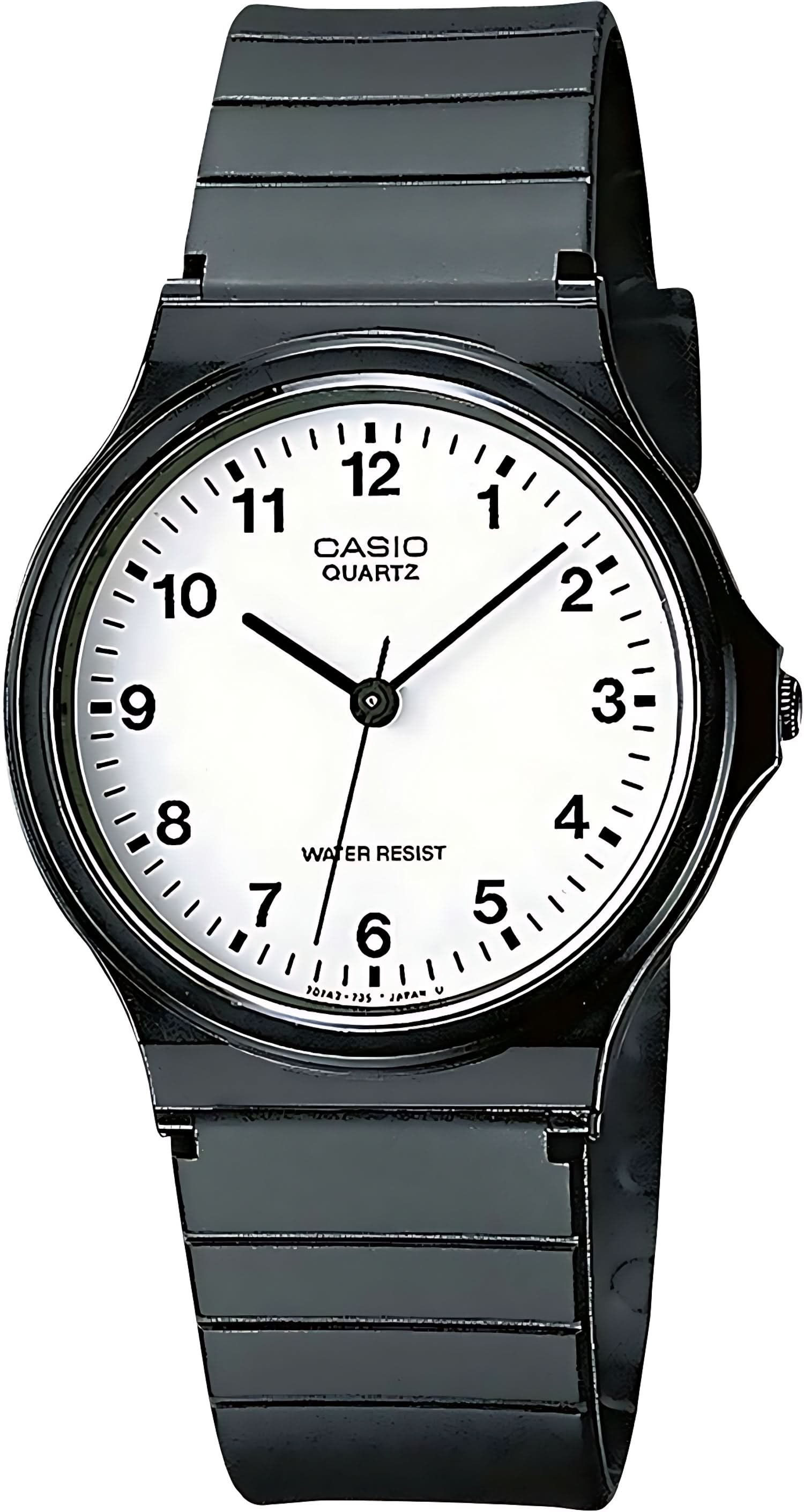 Orologio da polso Casio con cinturino nero e quadrante bianco, numeri arabi e lancette