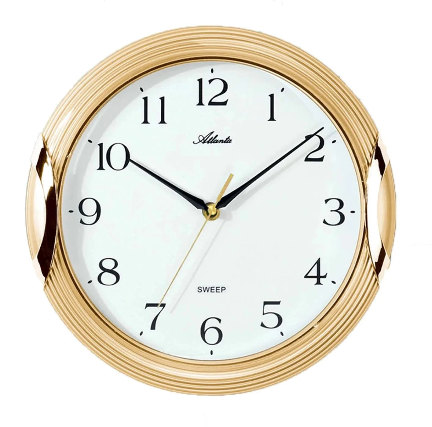 Orologio da parete Atlanta con cornice in plastica beige e quadrante bianco, lancette nere