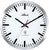 Wanduhr mit silbernem Edelstahlrahmen, weißem Zifferblatt, schwarzen Zeigern und roter Sekunde