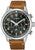 Herrenuhr mit Eco-Drive Chronograph, schwarzem Zifferblatt, braunem Lederarmband