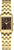 Damenuhr mit quadratischem Zifferblatt und goldfarbenem Armband; dunkelbraunes Zifferblatt