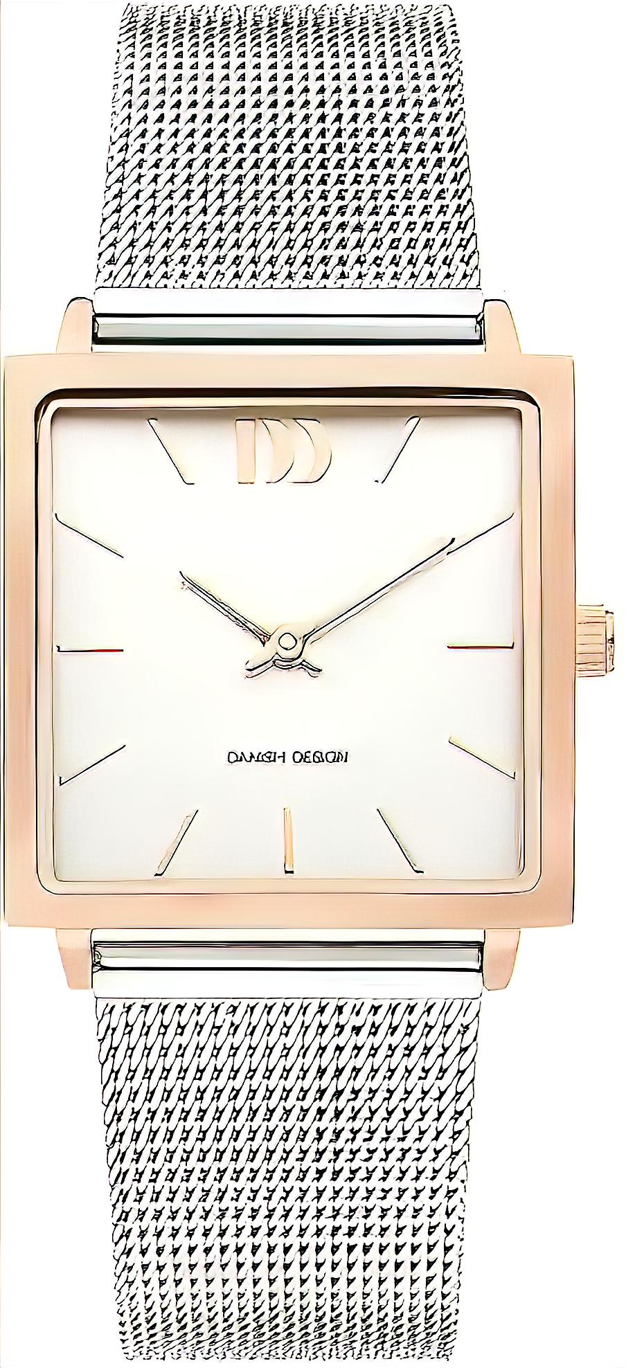 Damenuhr aus Edelstahl mit Mesh-Armband, roségoldenem Gehäuse und weißem Zifferblatt