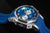 Orologio da uomo con quadrante blu, sottoquadranti cronografo e cassa argentata