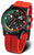 Orologio da uomo con cinturino in tessuto rosso, quadrante nero con indici luminescenti e look cronografo